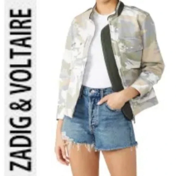 NWT Zadig & Voltaire Women's Kavy Camou Jacket camouflage Military Jacket Size L - Picture 2 of 16